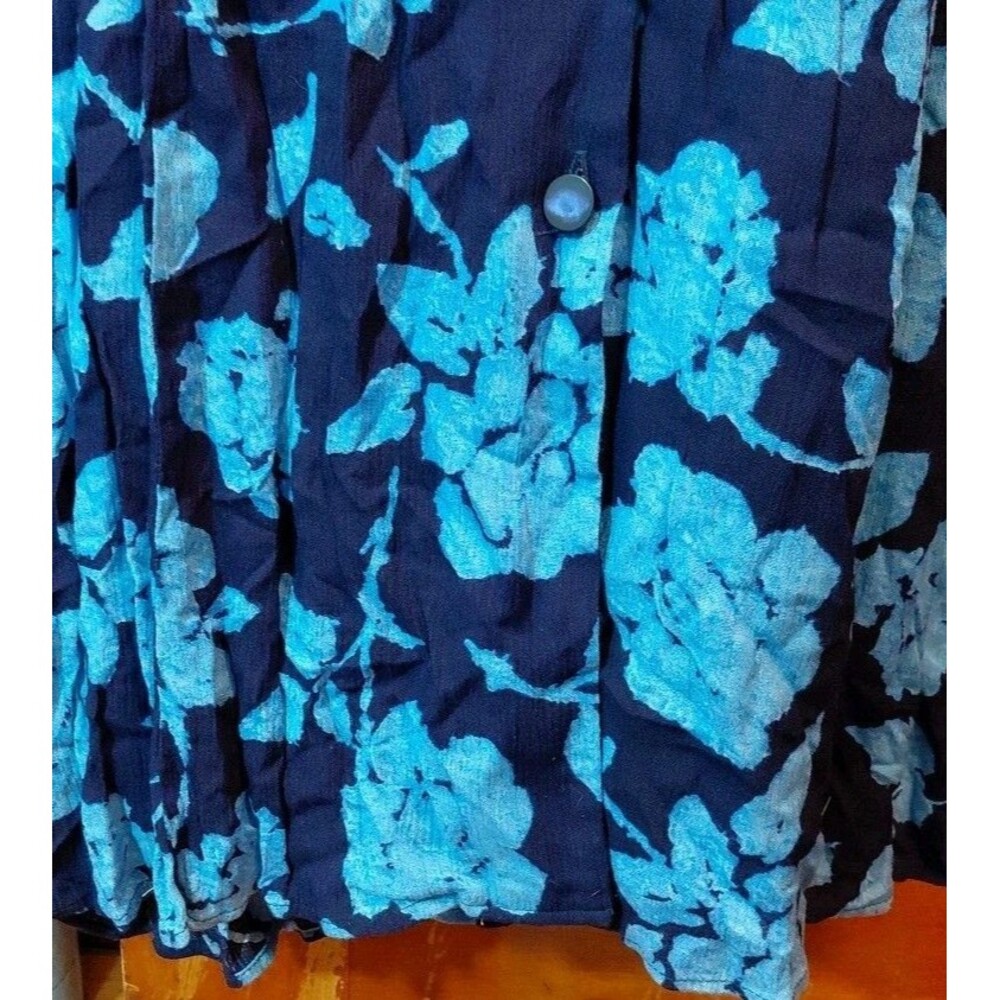 Vintage RJ Co Sz 12 Blue Floral Cap Sleeve Button Down Shoulder Pads Maxi Dress - Picture 6 of 16